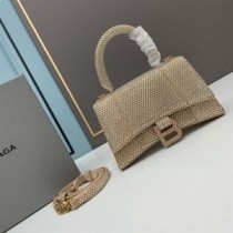 Balenciaga XS Timeglas Håndtaske Med Krystaller I Kalveskind Khaki