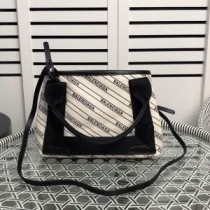 Balenciaga XS Navy Cabas i logo stribet lærred hvid