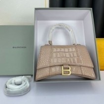 Balenciaga timeglas håndtaske i krokodille præget læder abrikos/guld