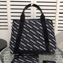 Cabas Meán-Chabhlach Balenciaga I Lógó Striped Canbhás Dubh