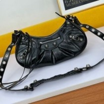Mála Gualainn Le Cagole Balenciaga Beag I Leathar Dubh cabhraithe