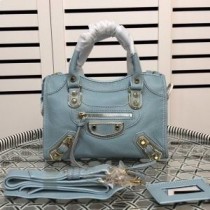 Balenciaga mini klasična gradska torba na rame u plavoj kozjoj koži s metalnim rubom