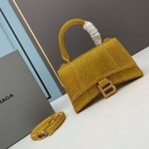Balenciaga XS torbica u obliku pješčanog sata s kristalima u žutoj telećoj koži