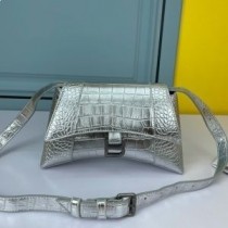 Balenciaga XS Downtown torba za rame od srebrne krokodilske kože