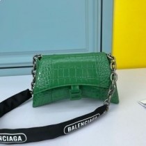 Balenciaga XS Downtown torba za rame s lancem u zelenoj koži s utisnutim krokodilom