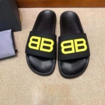 バレンシアガ プールスライド ユニセックス BB ロゴ ラバー ブラック/イエロー