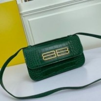 Balenciaga Malý Gossip Taška z krokodílej embosovanej kože zelenej