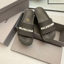 Balenciaga 풀 슬라이드 남녀공용 고무 블랙/화이트