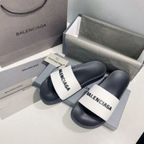Balenciaga 풀 슬라이드 남녀공용 바이컬러 고무 블랙/화이트