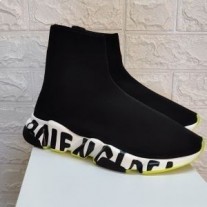 Trampki Balenciaga Speed z podeszwą w kształcie graffiti, uniseks, dzianina czarno/cytrynowa