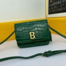 Torba na ramię Balenciaga B ze skóry tłoczonej w krokodyla zieleń