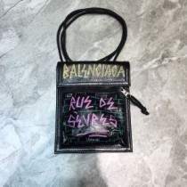 Balenciaga Explorer Etui Z Paskiem Z Graffiti Jagnięcej Czarnej Skóry