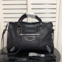Balenciaga Średnia klasyczna miejska torba na ramię w kolorze koziej skóry w kolorze czarno-srebrnym