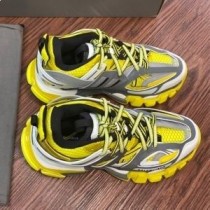 Balenciaga świecące w ciemności trampki unisex, skórzane i siateczkowe, żółto-białe