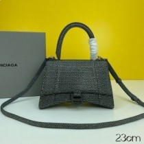 Mała torebka z klepsydrą Balenciaga z kryształkami w kolorze szarej skóry cielęcej