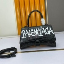 Mała torebka z klepsydrą Balenciaga ze skóry tłoczonej w krokodyla graffiti w kolorze czarnym