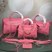 Balenciaga Bolso De Hombro Clásico City En Piel De Cabra Con Bordes Rosa