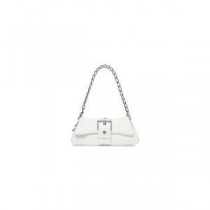 Balenciaga Bolso De Hombro Pequeño Lindsay Con Correa En Piel Repujada De Cocodrilo Blanco