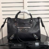 Balenciaga Bolso De Hombro City Clásico Pequeño En Piel De Cabra Negro/Plata