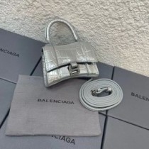 Bolso Balenciaga Mini Hourglass En Piel Repujada De Cocodrilo Plata
