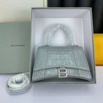 Bolso Balenciaga Hourglass En Piel Repujada De Cocodrilo Gris/Plata