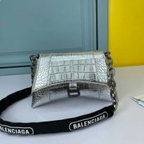 Balenciaga Sac Porté Epaule XS Downtown Avec Chaîne En Cuir Embossé Crocodile Argenté