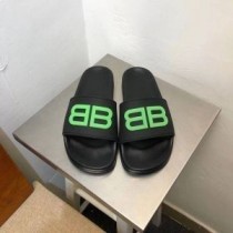 Balenciaga Pool Chaussons Unisexe BB Logo Caoutchouc Noir/Vert