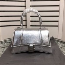 Balenciaga Petit Sac à Main Hourglass En Cuir De Veau Argenté