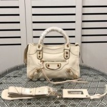 Balenciaga Mini Sac Epaule Classique City En Cuir De Chèvre Bord Métallisé Blanc