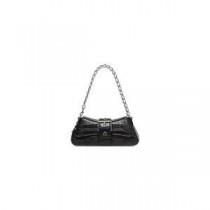 Balenciaga Petit Sac Porté Epaule Lindsay Avec Bandoulière En Cuir Embossé Crocodile Noir