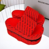 Balenciaga Claquettes Rise Platform Femme Textile Rouge