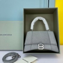 Balenciaga Sac à Main Hourglass En Tissu Scintillant Gris/Argent
