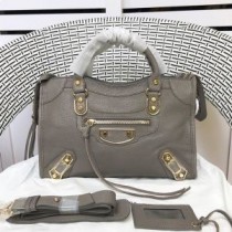 Balenciaga Μικρό Κλασσικός City Shoulder Τσάντα σε Μεταλλικό Edge Γκρι δέρμα κατσίκας