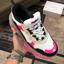 Αθλητικά παπούτσια Balenciaga Triple S με διαφανή σόλα Για άνδρες και γυναίκες δέρμα και διχτυωτό λευκό/ροζ