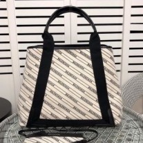 Balenciaga Medium Navy Cabas Logo Csíkos vászon Fehér