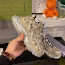 Balenciaga Triple S tornacipő átlátszó talppal uniszex GG Supreme bőrrel és bézs/ezüst hálóval