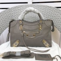 Balenciaga kleine klassieke stadsschoudertas in geitenleergrijs met metallic rand