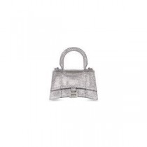 Balenciaga XS zandloper handtas met kristallen in kalfsleer grijs/wit