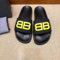 Balenciaga Pool Tøfler Unisex BB Logo Gummi Svart/Gul