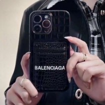 Balenciaga Cash iPhone-deksel med kortholder i sort krokodilleskinn