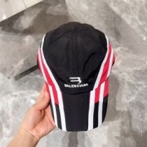Balenciaga Stripe Logo Baseball Lokk i Nylon Svart/Rød